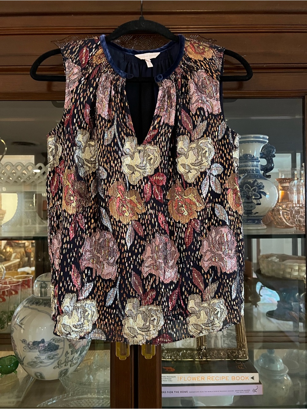 Rebecca Taylor silk metallic floral blouse size 2
